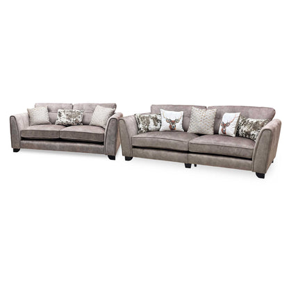 'Mariah' 4 Seater Split Frame + 3 Seater Classic Back Dapple Chocolate-Tri No Insert Velvet Fabric Sofa Set Furniture Village