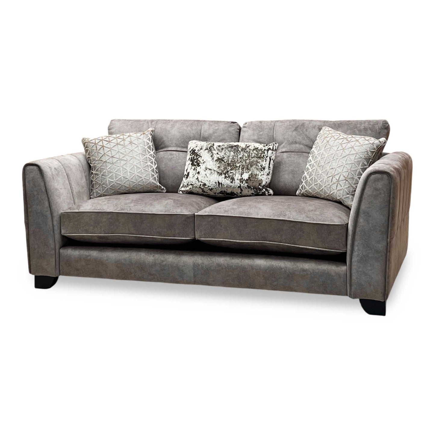 ‘Mariah’ Dapple Chocolate-Tri No Insert Velvet Fabric 3 Seater Classic Back Sofa Furniture Village