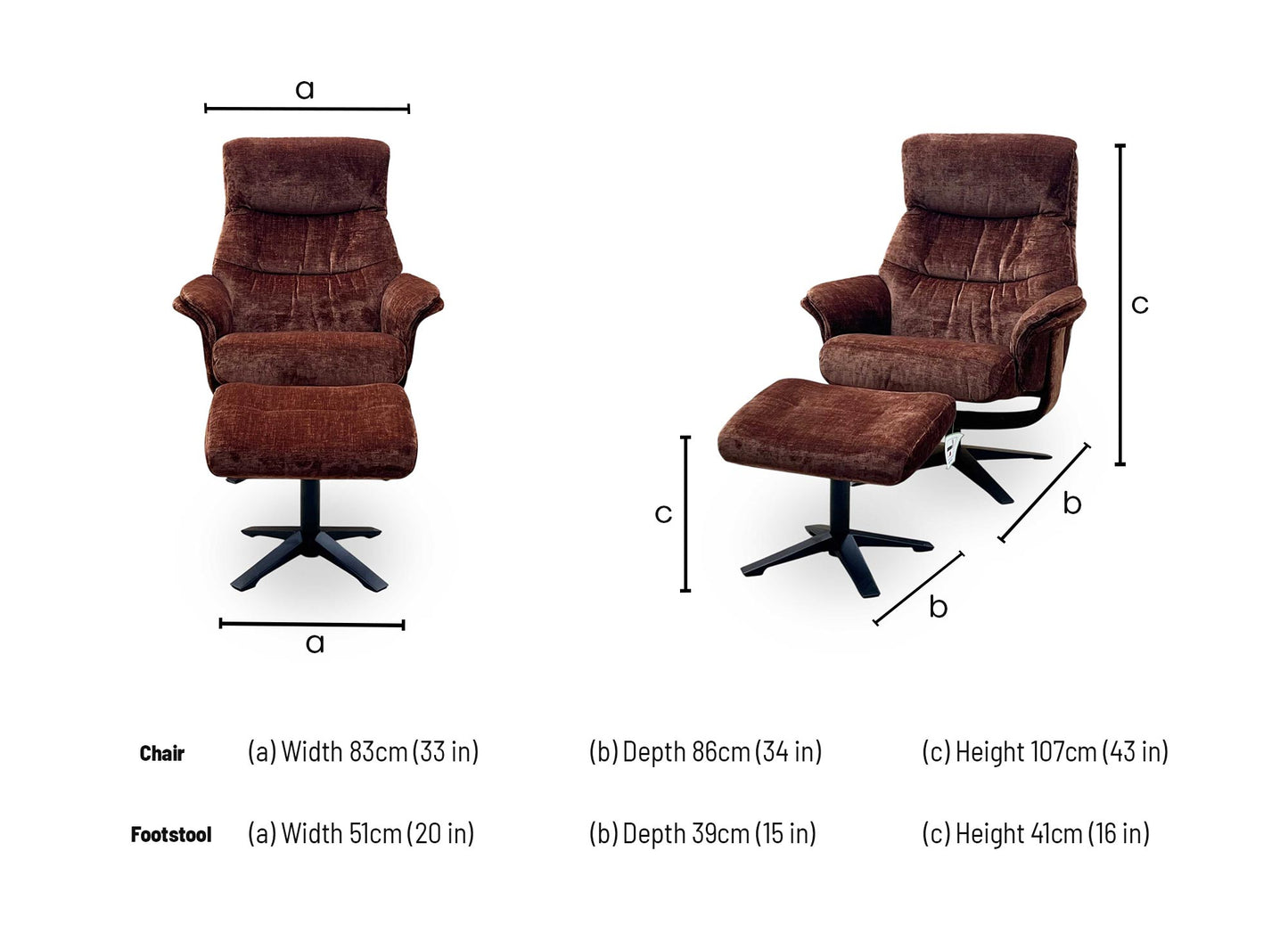 ‘Lindos’ Brandy Rust Orange Fabric Swivel Chair and Footstool Furniture Village