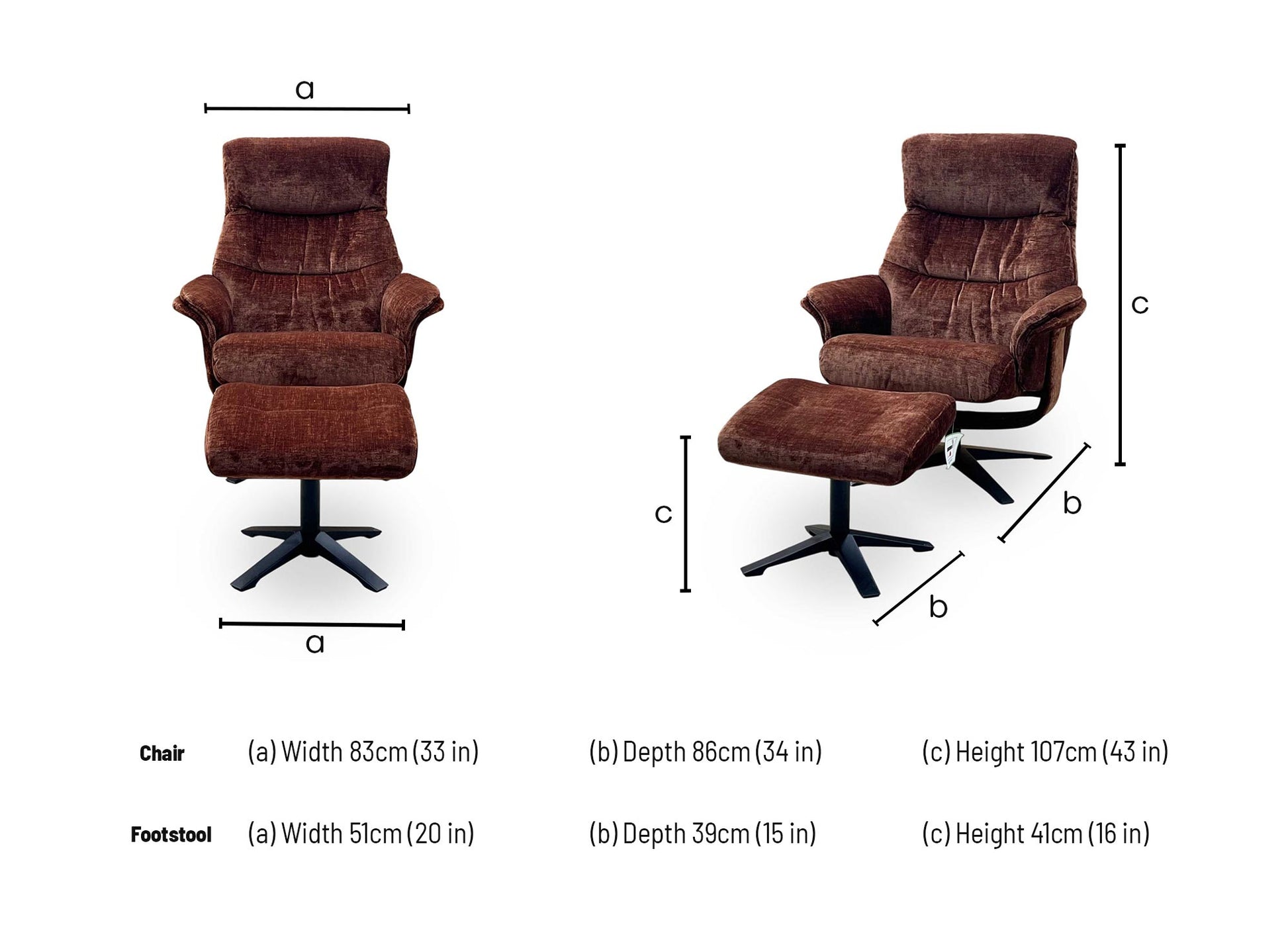 ‘Lindos’ Brandy Rust Orange Fabric Swivel Chair and Footstool Furniture Village
