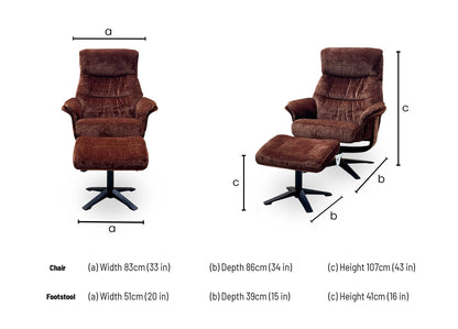 ‘Lindos’ Brandy Rust Orange Fabric Swivel Chair and Footstool Furniture Village