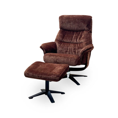 ‘Lindos’ Brandy Rust Orange Fabric Swivel Chair and Footstool Furniture Village