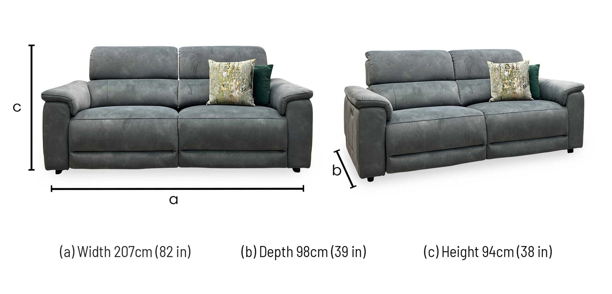 ‘Genius’ Dexter Moss Green Velvet Fabric 3 Seater Power Recliner Sofa with Power Headrests Furniture Village