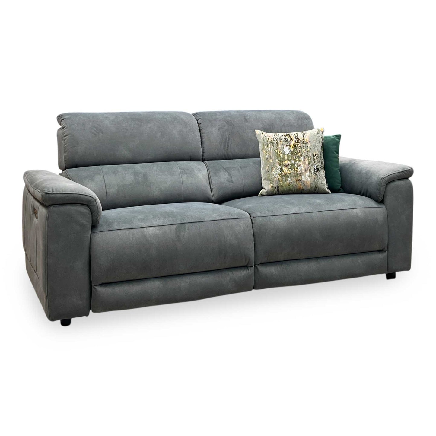 ‘Genius’ Dexter Moss Green Velvet Fabric 3 Seater Power Recliner Sofa with Power Headrests Furniture Village