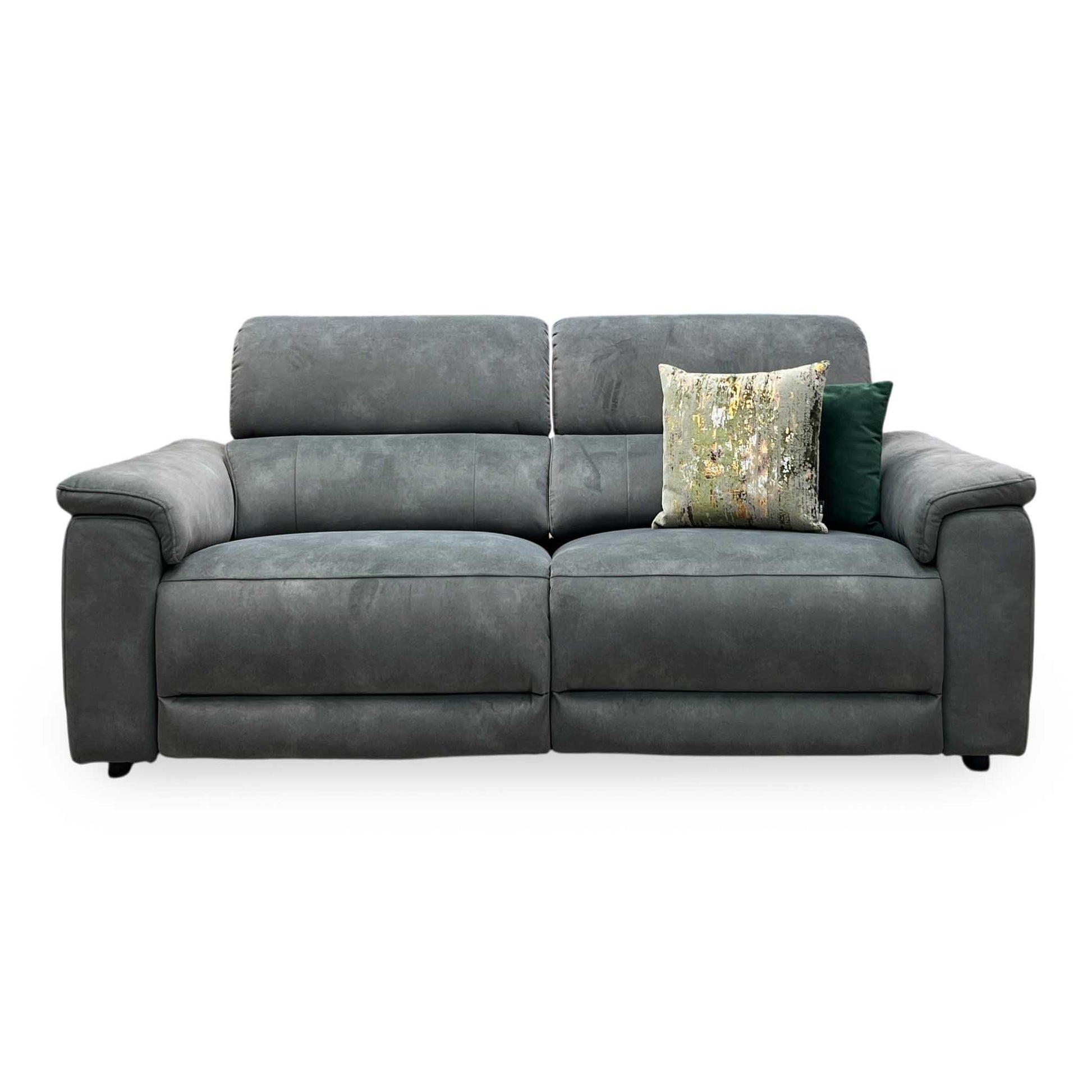 ‘Genius’ Dexter Moss Green Velvet Fabric 3 Seater Power Recliner Sofa with Power Headrests Furniture Village