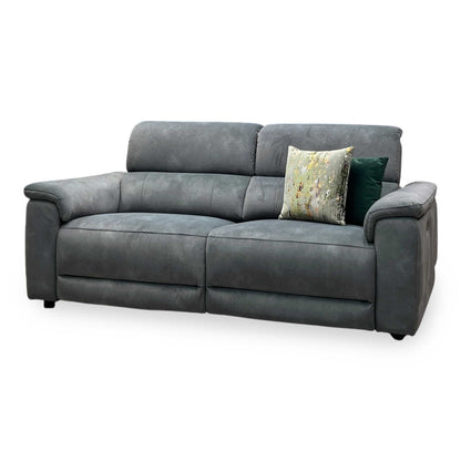 ‘Genius’ Dexter Moss Green Velvet Fabric 3 Seater Power Recliner Sofa with Power Headrests Furniture Village