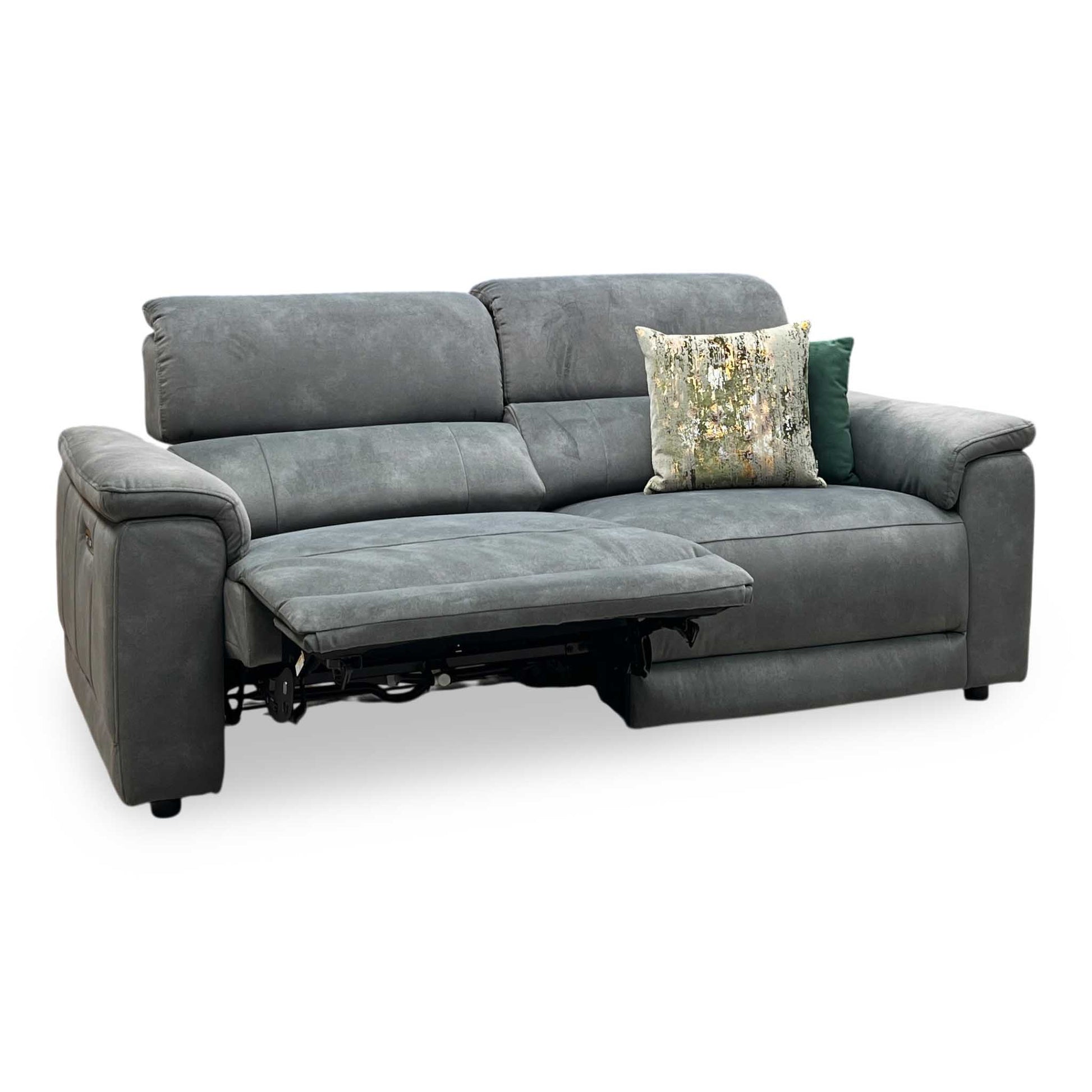 ‘Genius’ Dexter Moss Green Velvet Fabric 3 Seater Power Recliner Sofa with Power Headrests Furniture Village