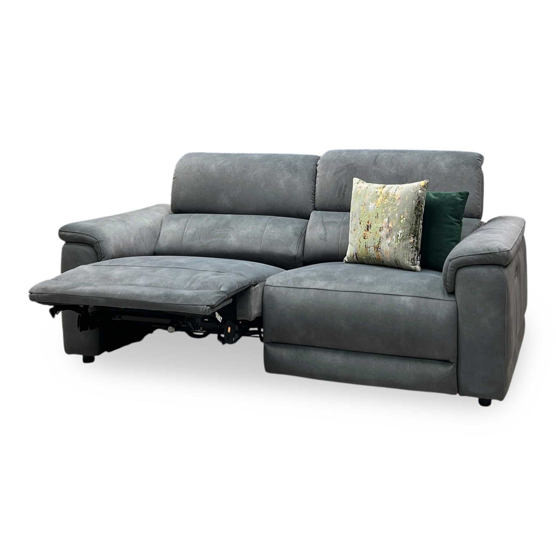 ‘Genius’ Dexter Moss Green Velvet Fabric 3 Seater Power Recliner Sofa with Power Headrests Furniture Village