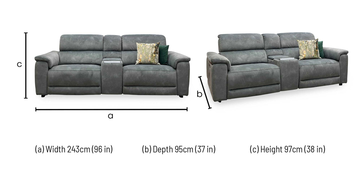 'Genius' Dexter Moss Green Velvet Fabric 3 Seater Power Recliner Media Sofa with Power Headrest, Power Lumbar and Bluetooth Speakers Furniture Village