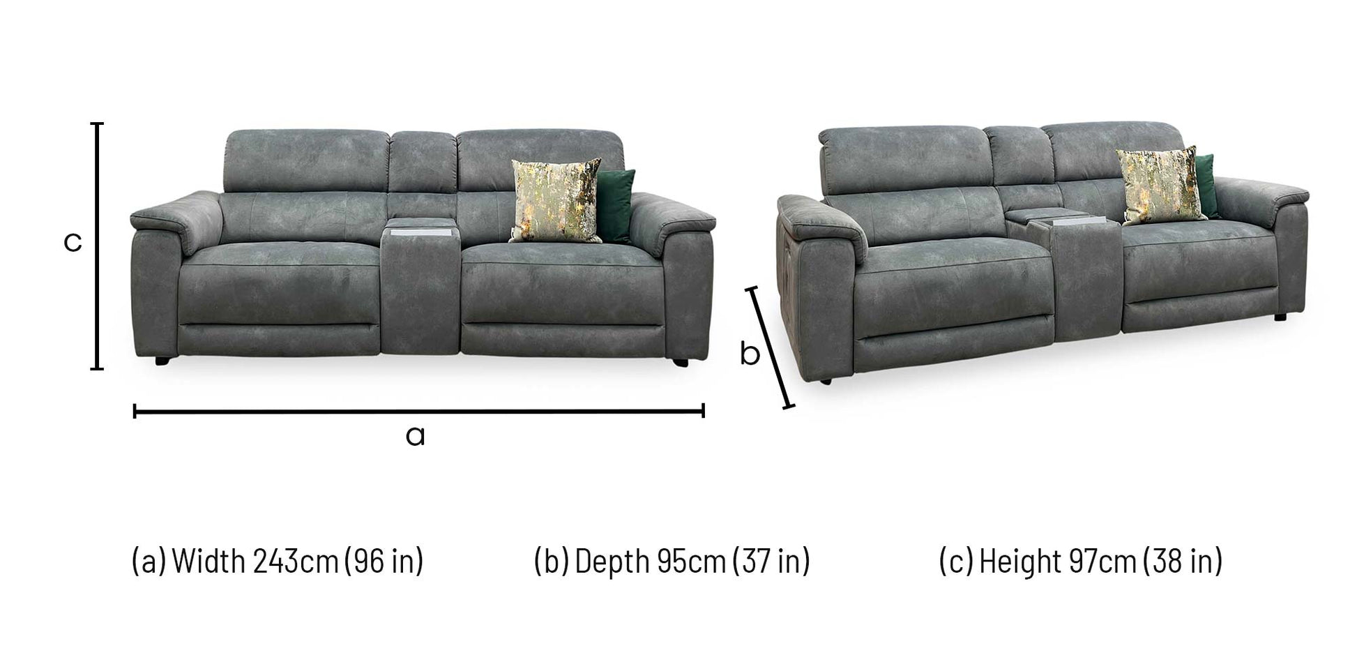 'Genius' Dexter Moss Green Velvet Fabric 3 Seater Power Recliner Media Sofa with Power Headrest, Power Lumbar and Bluetooth Speakers Furniture Village