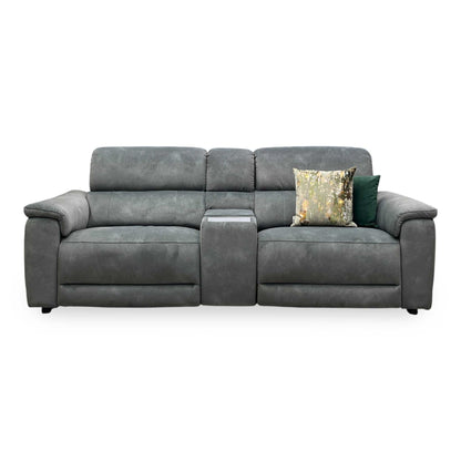 'Genius' Dexter Moss Green Velvet Fabric 3 Seater Power Recliner Media Sofa with Power Headrest, Power Lumbar and Bluetooth Speakers Furniture Village