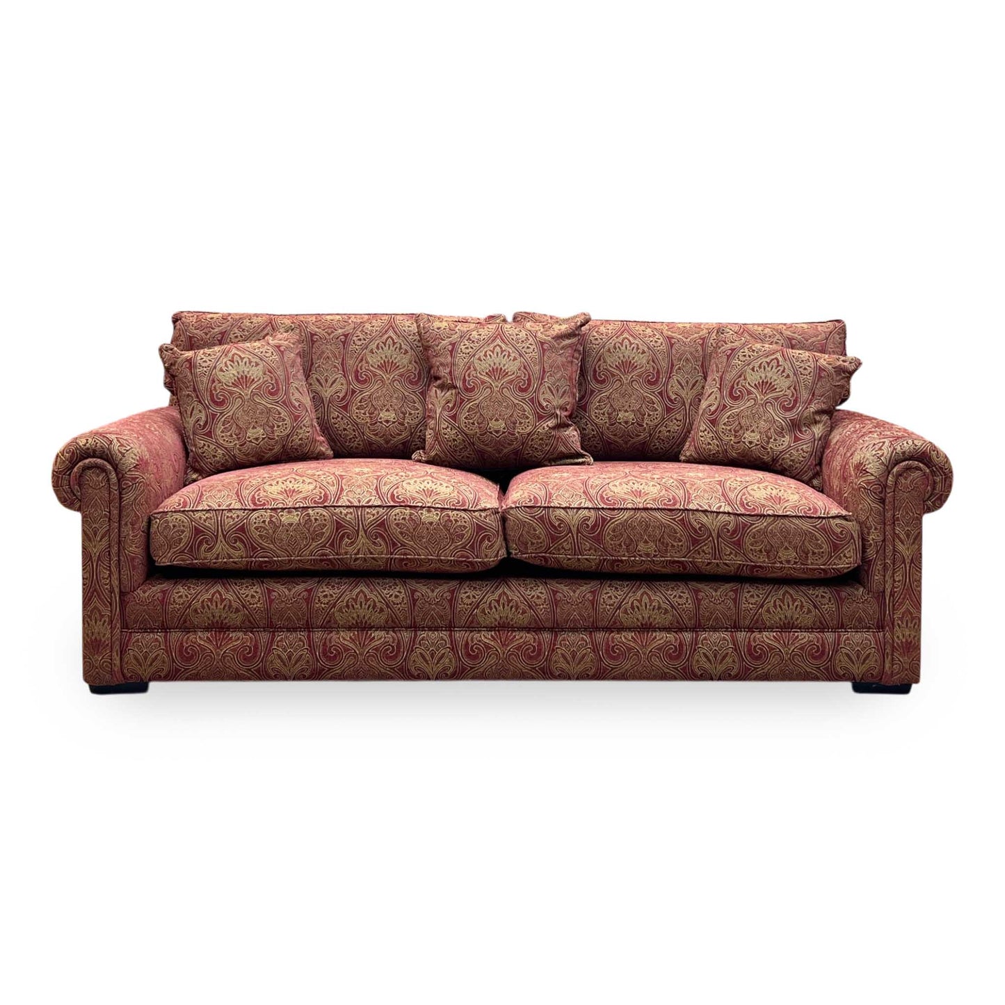 Parker Knoll The Derwent Collection ‘Bradwell’ Red and Yellow Patterned Fabric 3 Seater Classic Back Sofa Furniture Village