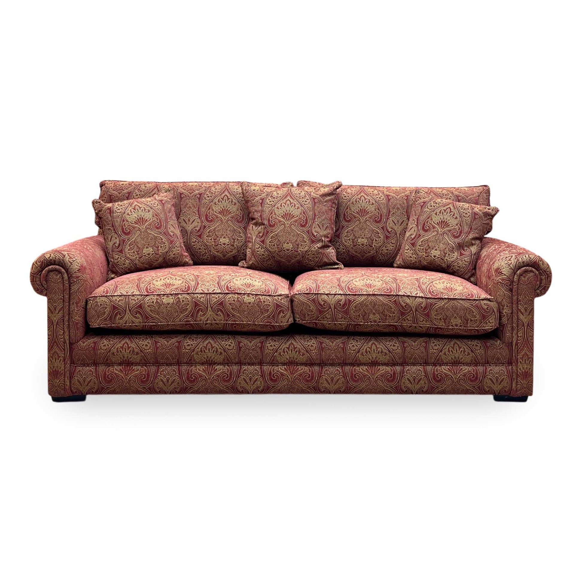 Parker Knoll The Derwent Collection ‘Bradwell’ Red and Yellow Patterned Fabric 3 Seater Classic Back Sofa Furniture Village