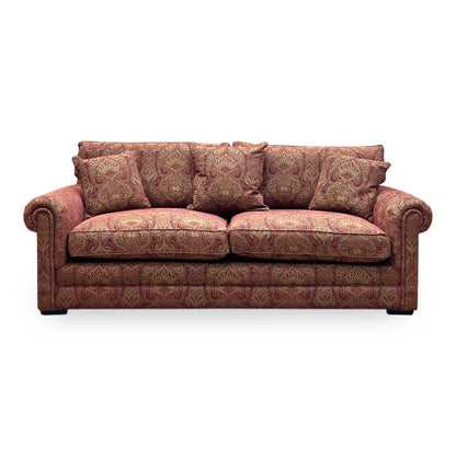 Parker Knoll The Derwent Collection ‘Bradwell’ Red and Yellow Patterned Fabric 3 Seater Classic Back Sofa Furniture Village