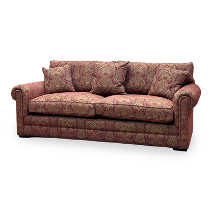 Parker Knoll The Derwent Collection ‘Bradwell’ Red and Yellow Patterned Fabric 3 Seater Classic Back Sofa Furniture Village