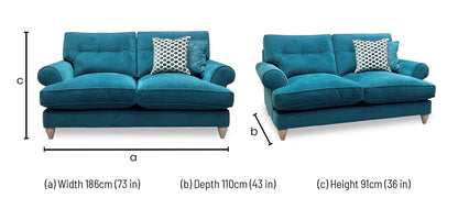The Lounge Co. ‘Bronwyn’ Eve259 Evening Teal Fabric 2.5 Seater Classic Back Sofa Furniture Village