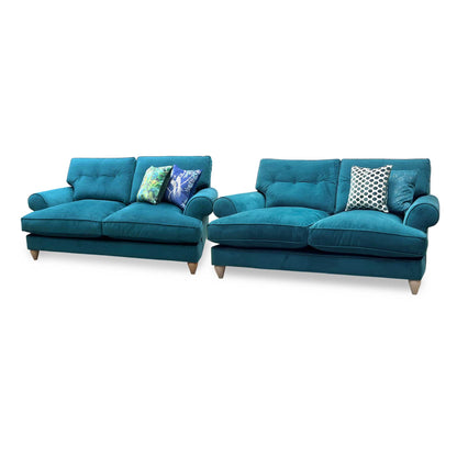 The Lounge Co. ‘Bronwyn’ Eve259 Evening Teal Velvet Fabric 2.5 + 2.5 Seater Classic Back Sofa Set Furniture Village