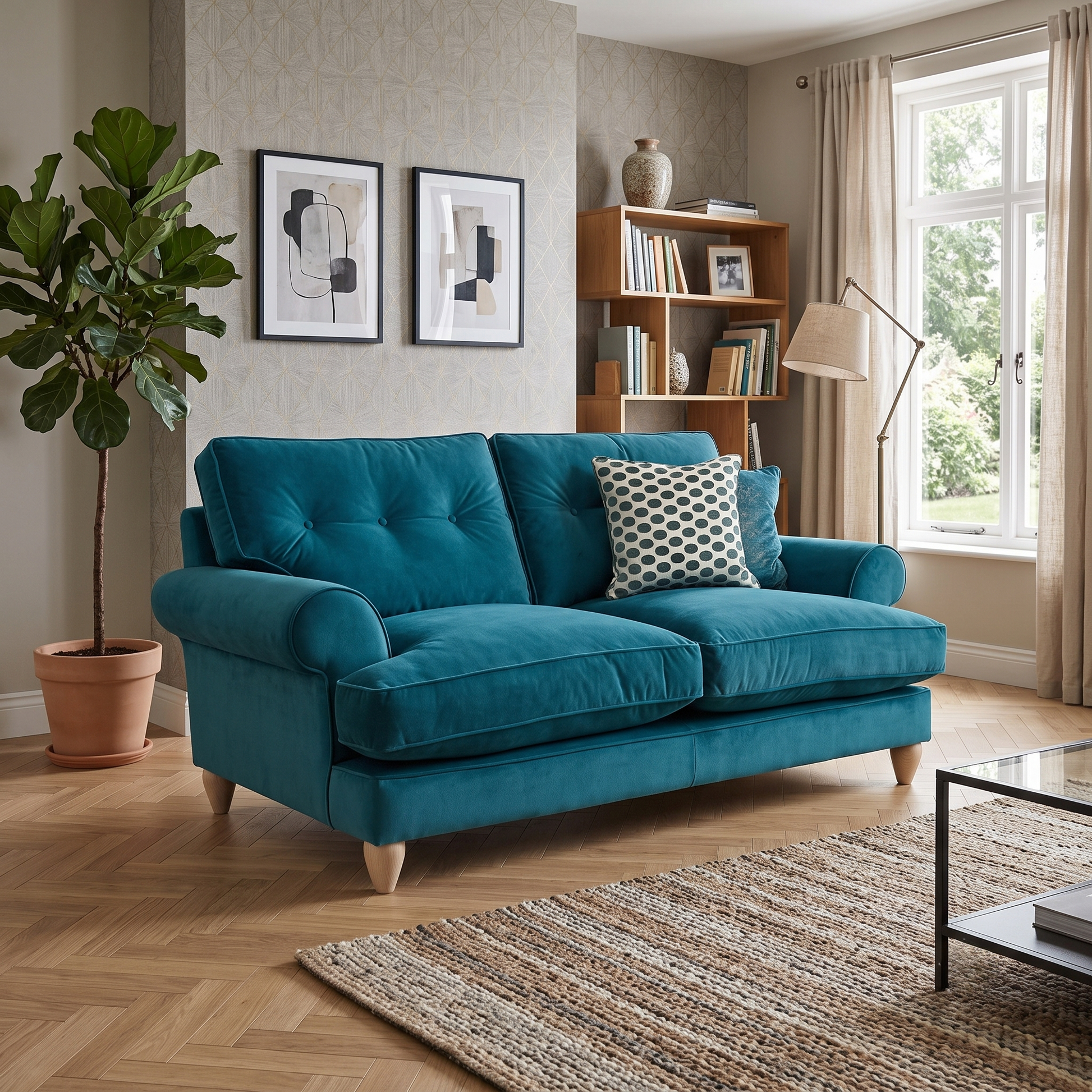 The Lounge Co. ‘Bronwyn’ Eve259 Evening Teal Fabric 2.5 Seater Classic Back Sofa Furniture Village