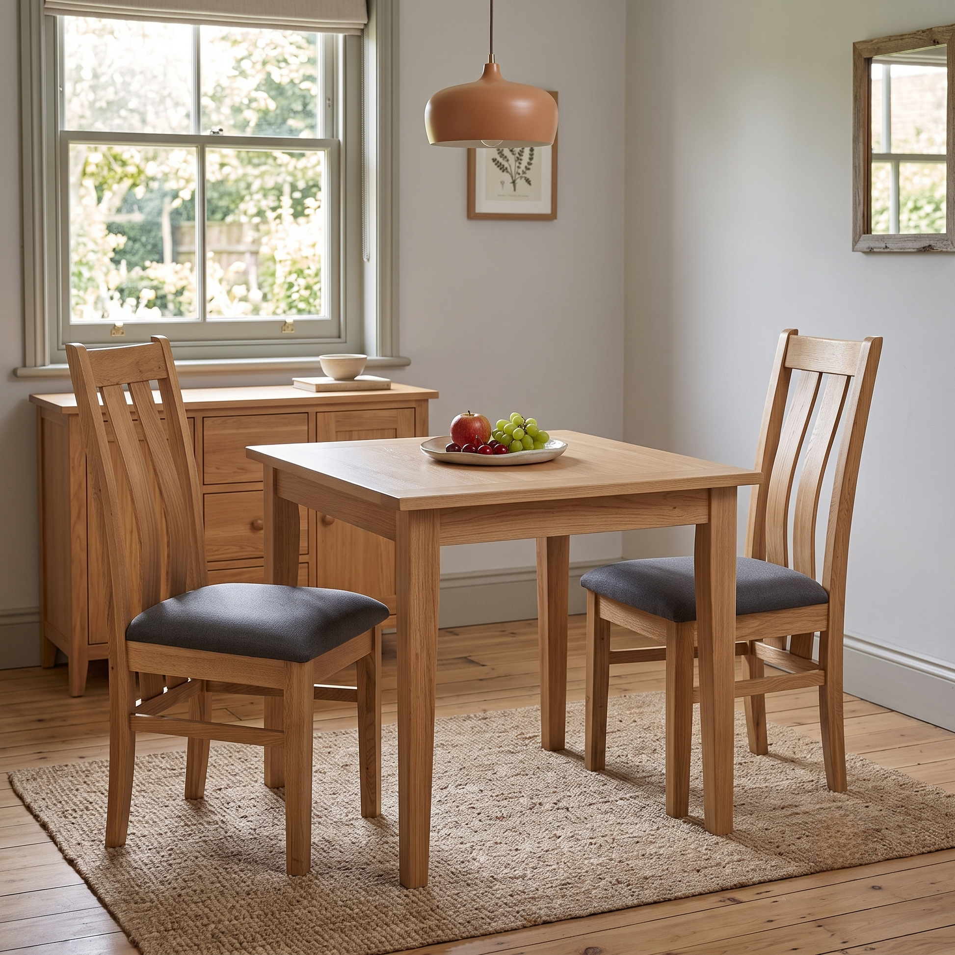 Furnitureland 'Augusta' Anthracite Grey Fabric Pair of Wooden Slatted Back Dining Chairs Furniture Village