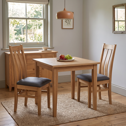 Furnitureland 'Augusta' Anthracite Grey Fabric Pair of Wooden Slatted Back Dining Chairs Furniture Village