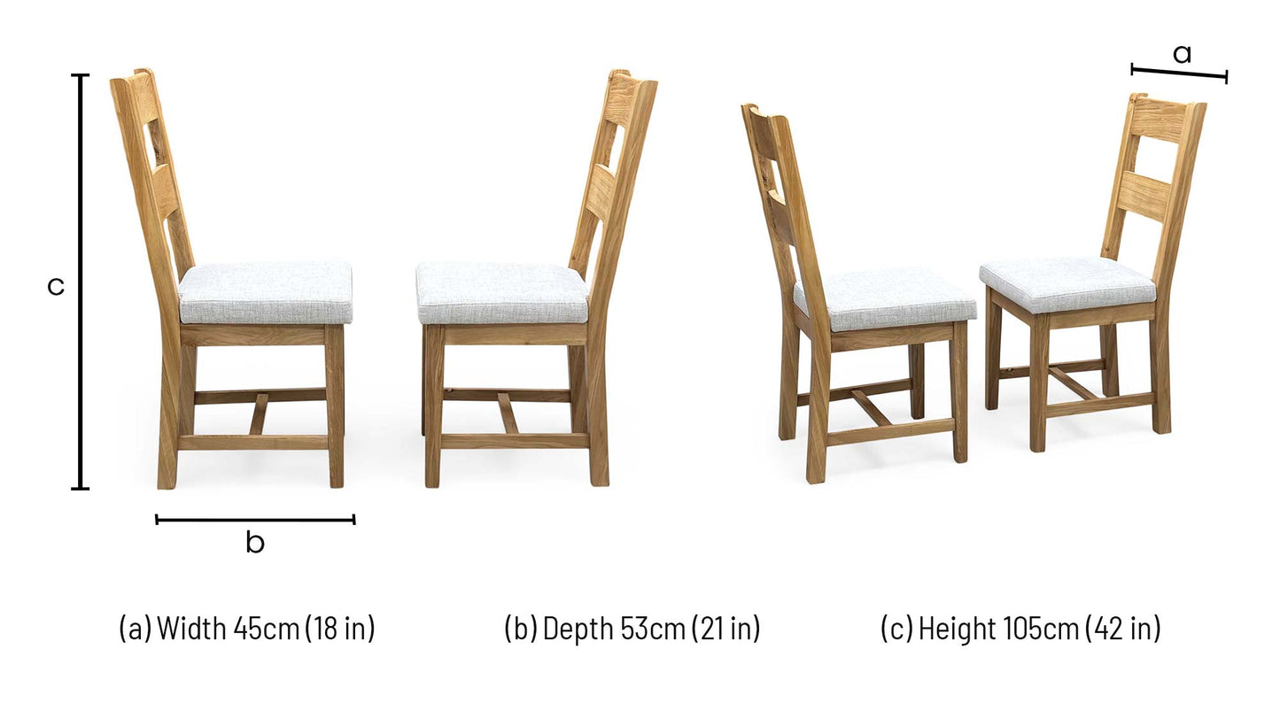Furnitureland 'Augusta' Clay Light Grey Fabric Pair of Wooden Ladderback Dining Chairs Furniture Village