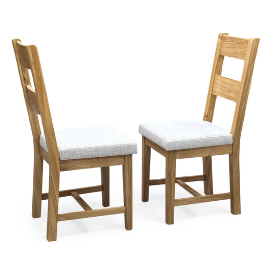 Furnitureland 'Augusta' Clay Light Grey Fabric Pair of Wooden Ladderback Dining Chairs Furniture Village