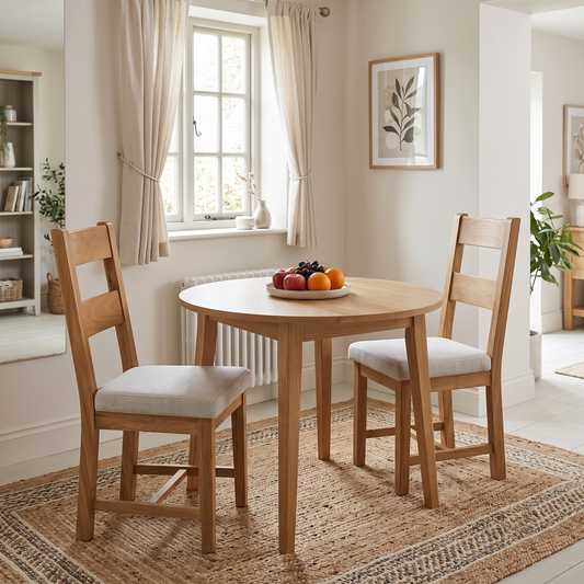 Furnitureland 'Augusta' Clay Light Grey Fabric Pair of Wooden Ladderback Dining Chairs Furniture Village