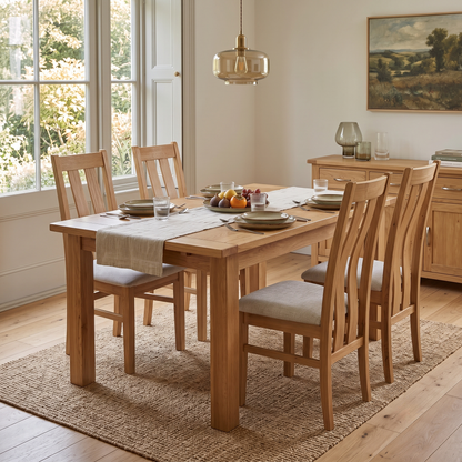 Furnitureland ‘Augusta’ Clay Light Grey Fabric Set of 4 Wooden Slatted Back Dining Chairs Furniture Village