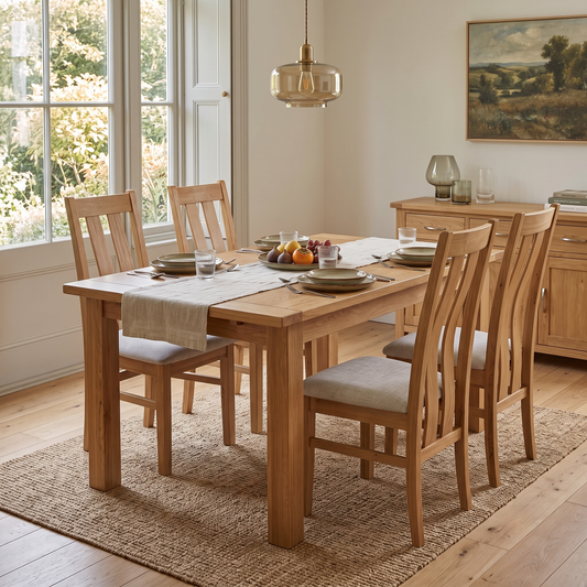 Furnitureland ‘Augusta’ Clay Light Grey Fabric Set of 4 Wooden Slatted Back Dining Chairs Furniture Village