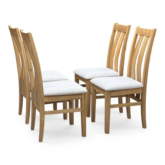 Furnitureland ‘Augusta’ Clay Light Grey Fabric Set of 4 Wooden Slatted Back Dining Chairs Furniture Village