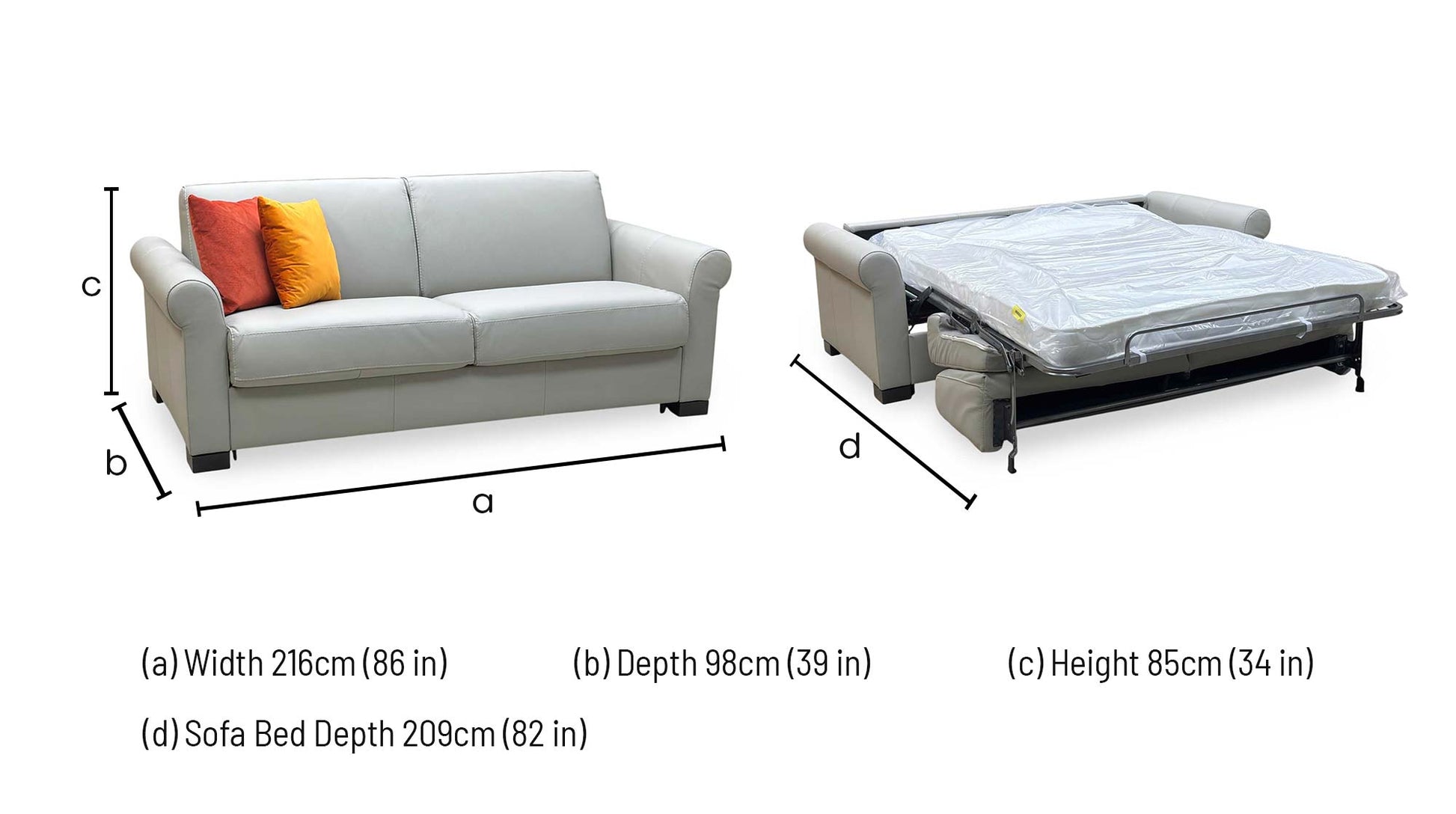 Nicoletti ‘Alcova’ Torello Tortora 328 Grey Leather 3 Seater Sofa Bed Scroll Arms Furniture Village
