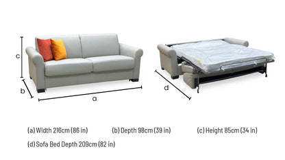 Nicoletti ‘Alcova’ Torello Tortora 328 Grey Leather 3 Seater Sofa Bed Scroll Arms Furniture Village