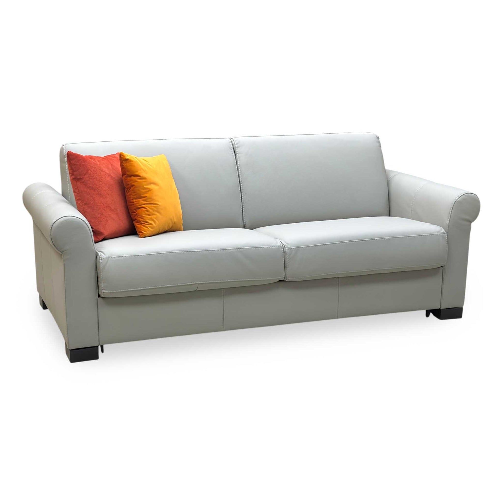 Nicoletti ‘Alcova’ Torello Tortora 328 Grey Leather 3 Seater Sofa Bed Scroll Arms Furniture Village