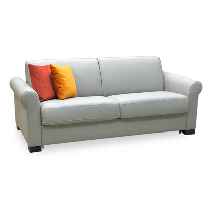 Nicoletti ‘Alcova’ Torello Tortora 328 Grey Leather 3 Seater Sofa Bed Scroll Arms Furniture Village