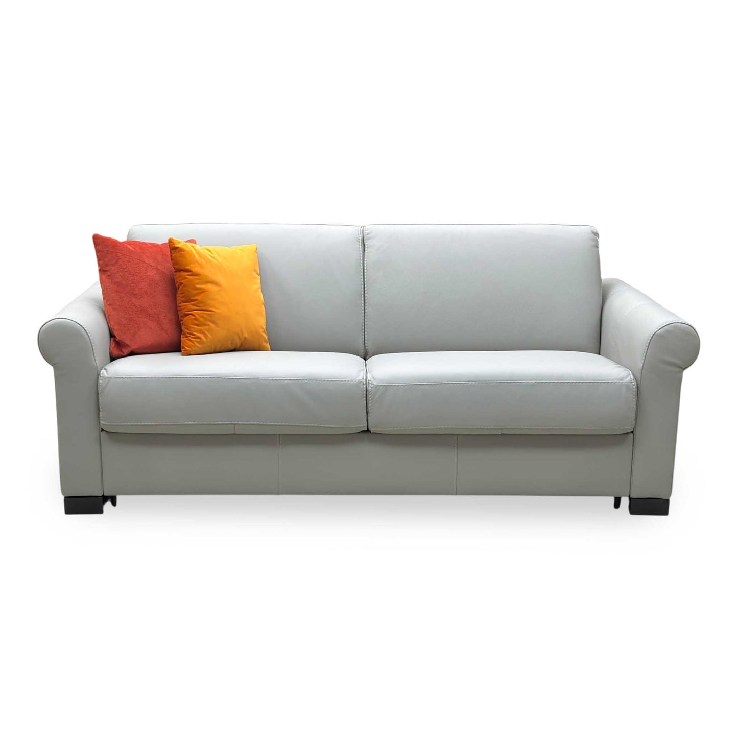 Nicoletti ‘Alcova’ Torello Tortora 328 Grey Leather 3 Seater Sofa Bed Scroll Arms Furniture Village