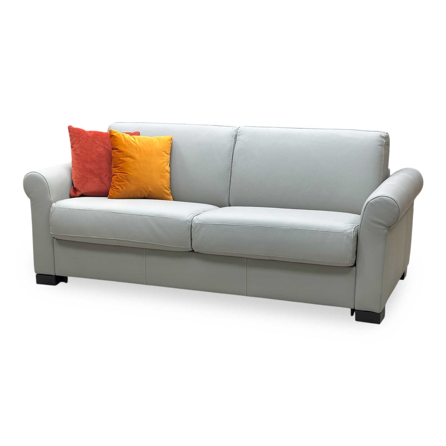 Nicoletti ‘Alcova’ Torello Tortora 328 Grey Leather 3 Seater Sofa Bed Scroll Arms Furniture Village