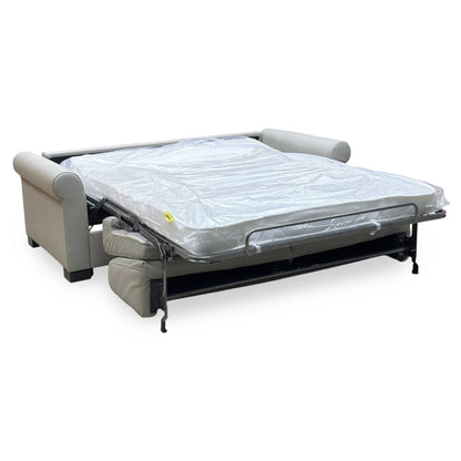 Nicoletti ‘Alcova’ Torello Tortora 328 Grey Leather 3 Seater Sofa Bed Scroll Arms Furniture Village