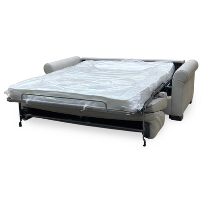 Nicoletti ‘Alcova’ Torello Tortora 328 Grey Leather 3 Seater Sofa Bed Scroll Arms Furniture Village