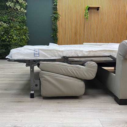 Nicoletti ‘Alcova’ Torello Tortora 328 Grey Leather 3 Seater Sofa Bed Scroll Arms Furniture Village