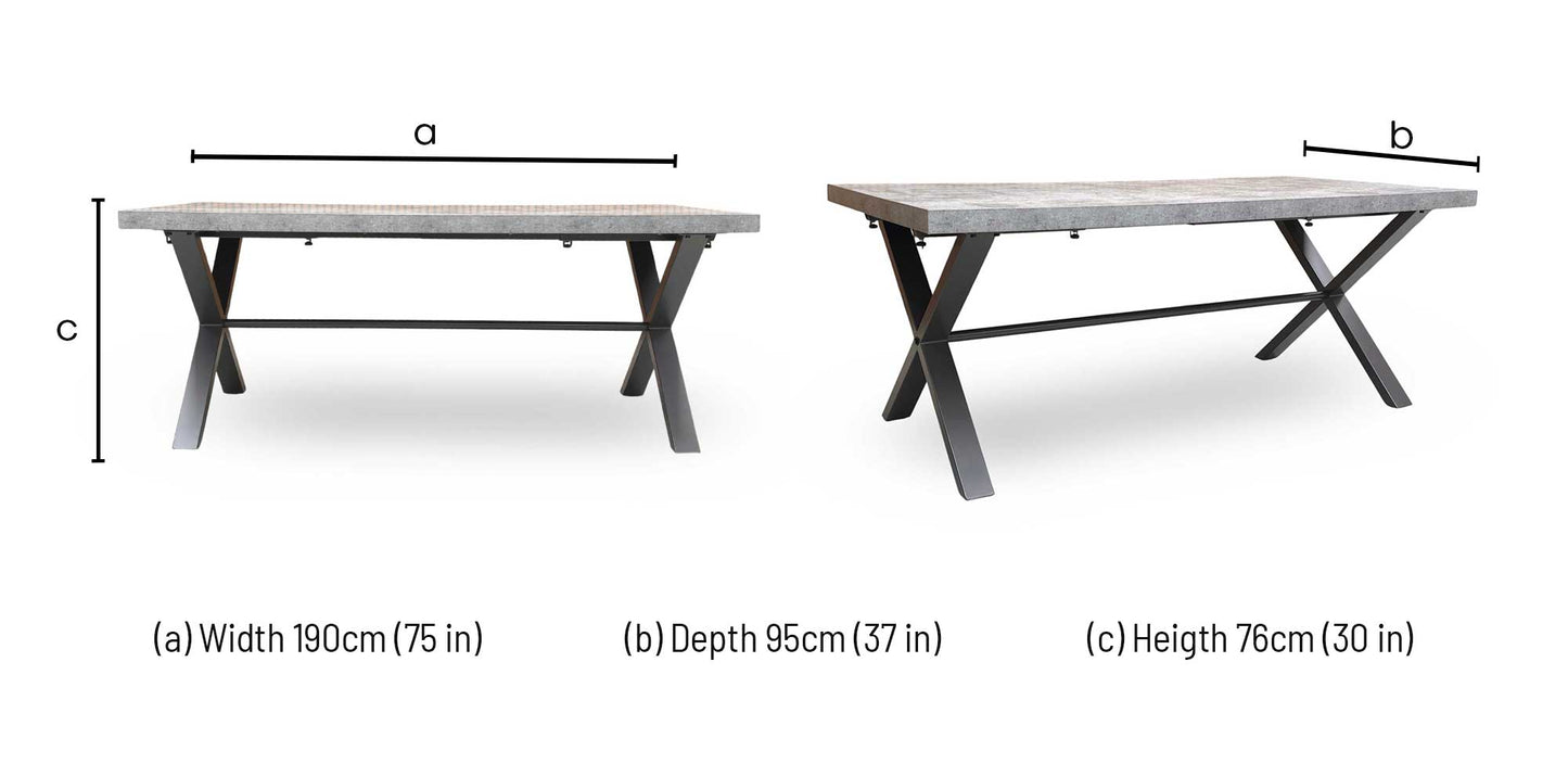 'Moon' Grey Concrete Effect Large 190cm Fixed Dining Table Furniture Village