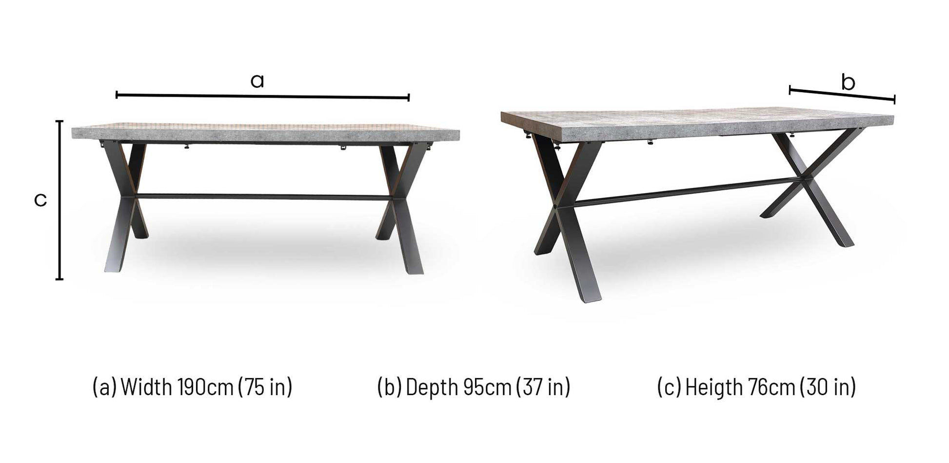 'Moon' Grey Concrete Effect Large 190cm Fixed Dining Table Furniture Village