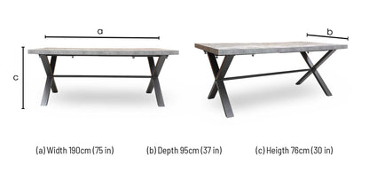 'Moon' Grey Concrete Effect Large 190cm Fixed Dining Table Furniture Village