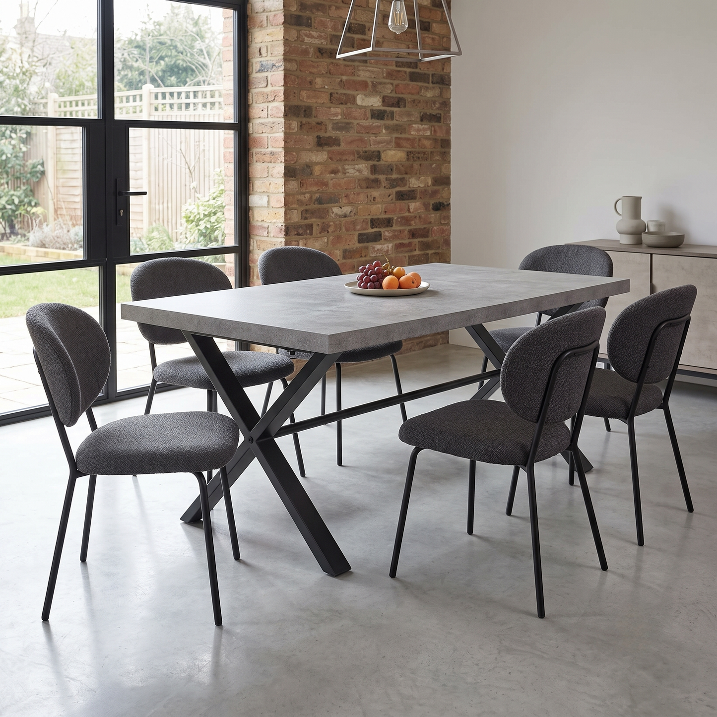 'Moon' Grey Concrete Effect Large 190cm Fixed Dining Table Furniture Village