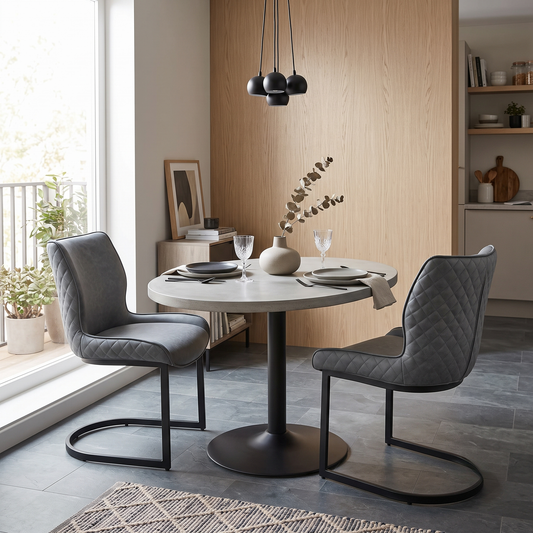 ‘Cupra’ Charcoal Grey Faux Leather Set of 2 Cantilever Dining Chairs Furniture Village