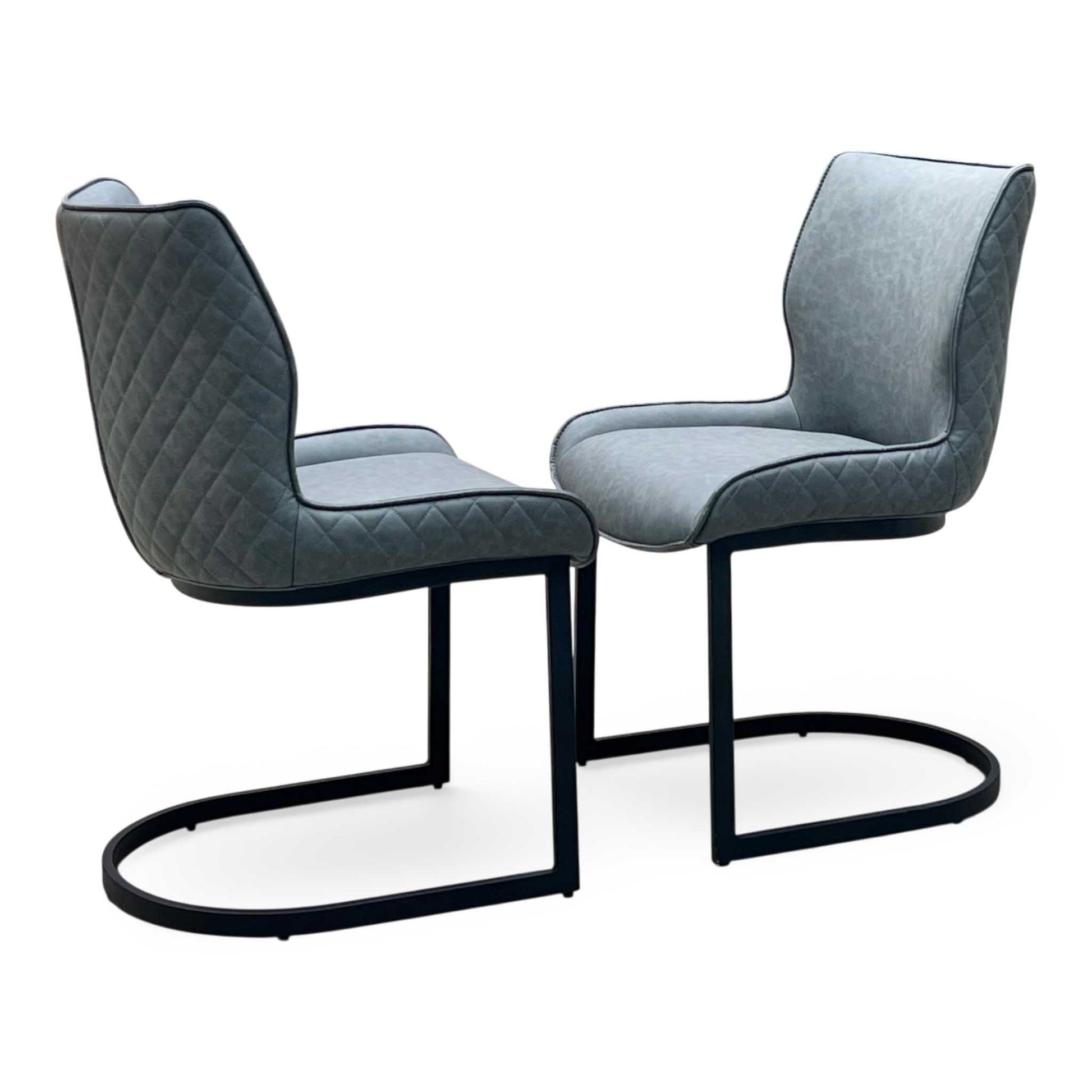 ‘Cupra’ Charcoal Grey Faux Leather Set of 2 Cantilever Dining Chairs Furniture Village