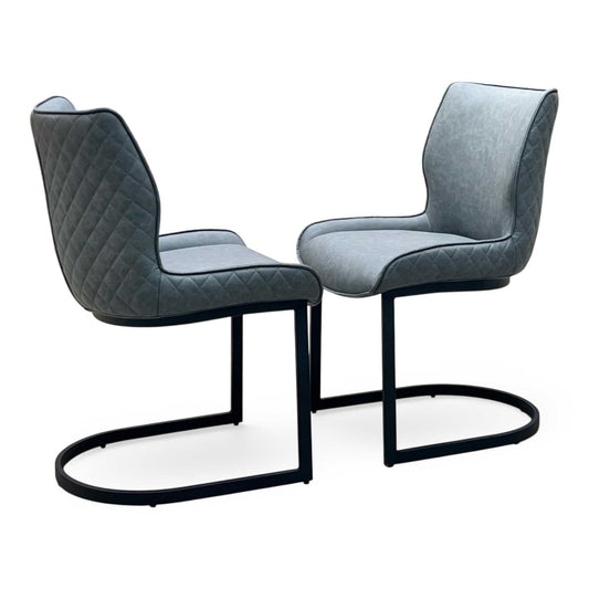 ‘Cupra’ Charcoal Grey Faux Leather Set of 2 Cantilever Dining Chairs Furniture Village