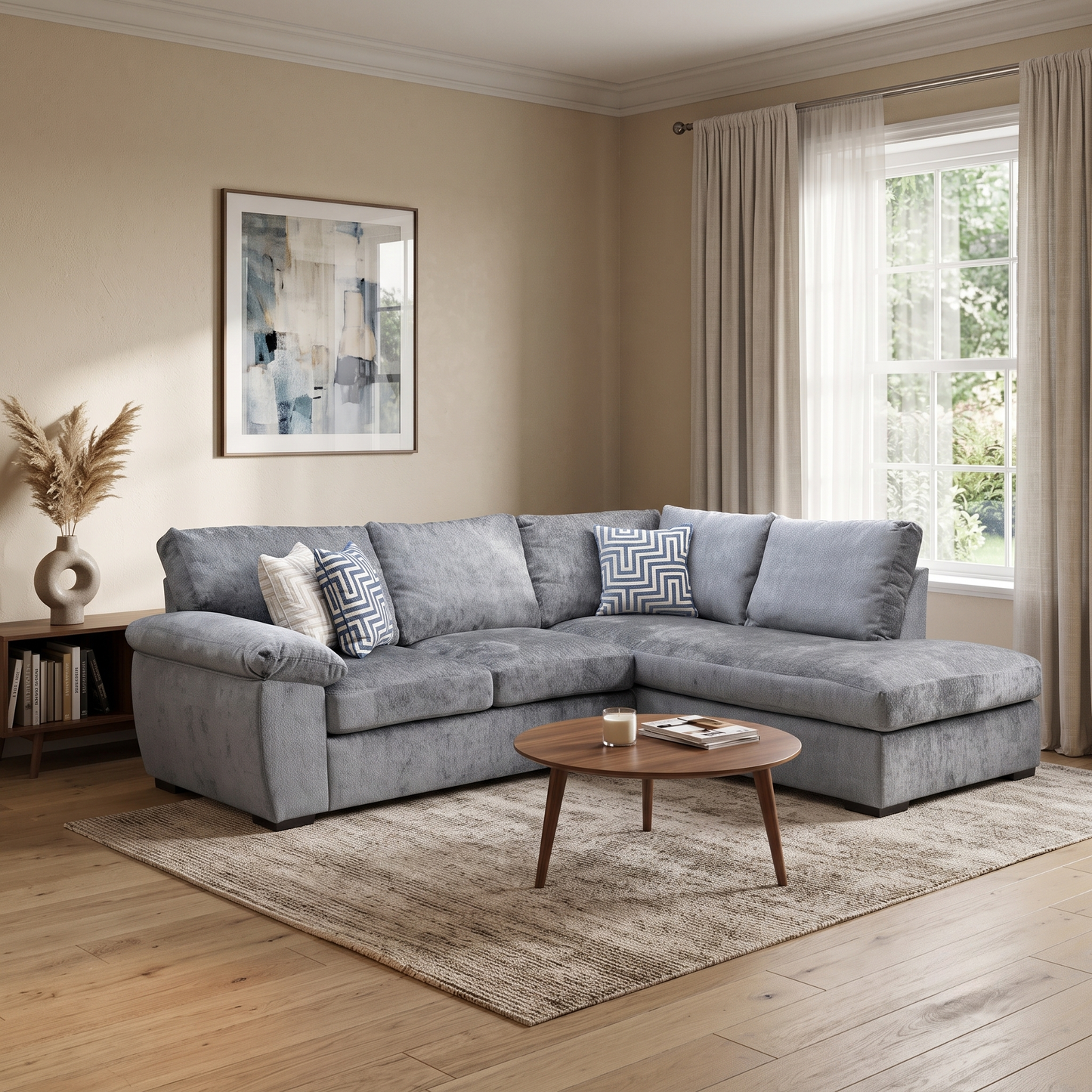 ‘Salerno’ Grey Fabric Right Hand Facing Corner Chaise Sofa Very.com