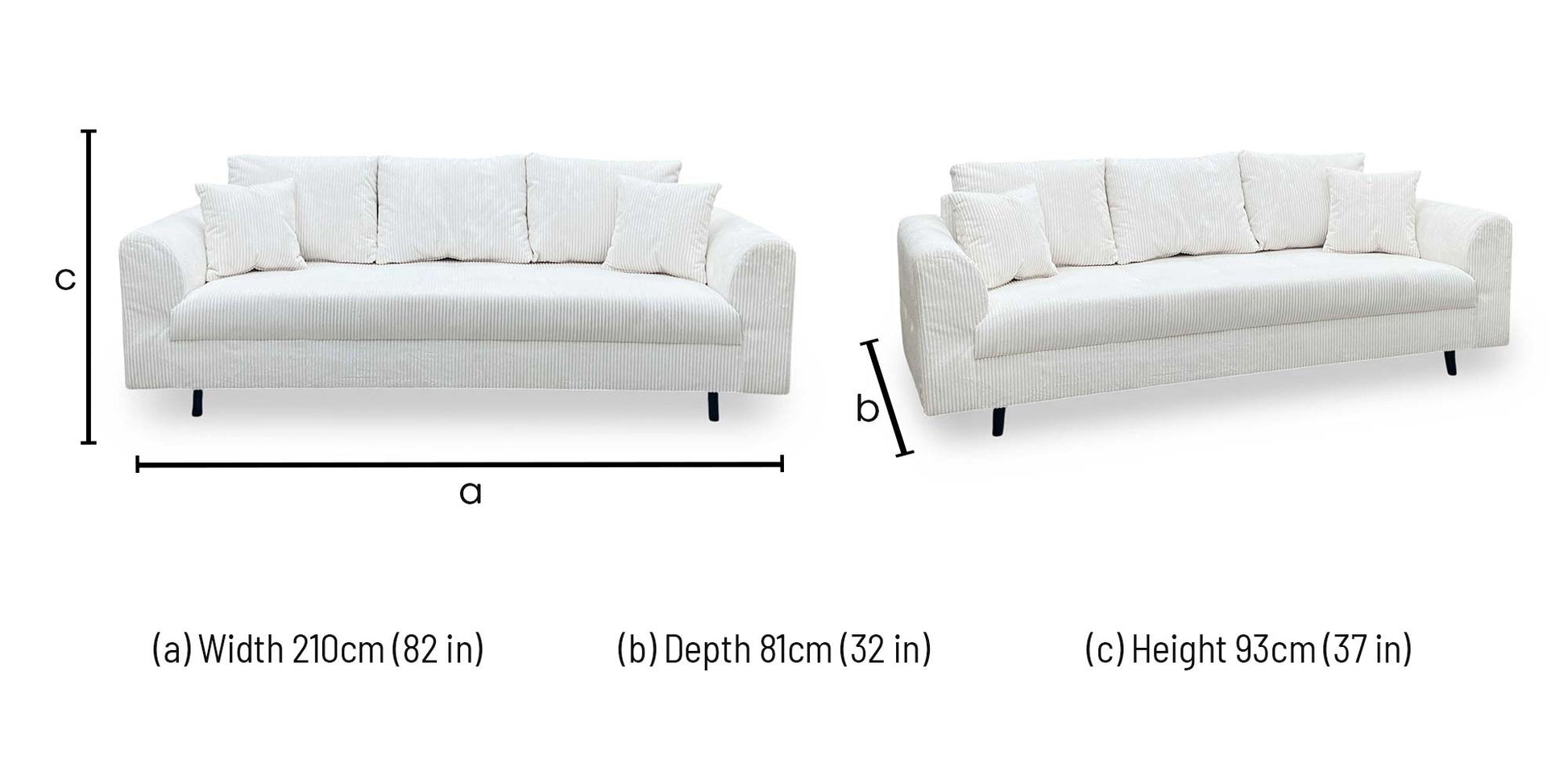 ‘Rune' White Cord Fabric 3 Seater Sofa Very.com