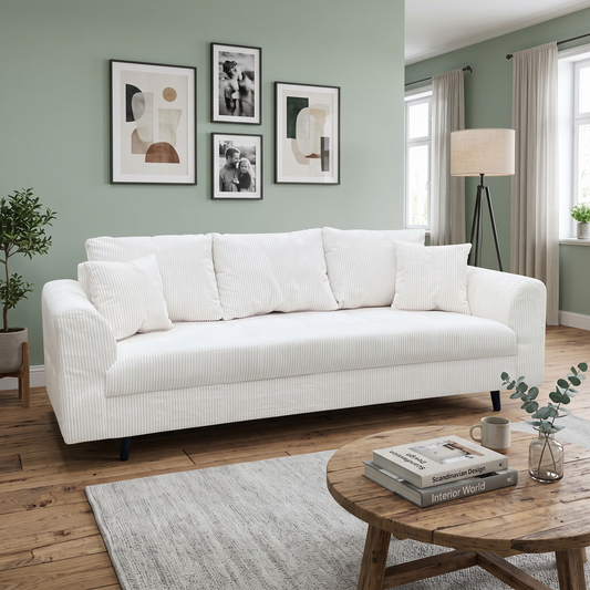 ‘Rune' White Cord Fabric 3 Seater Sofa Very.com