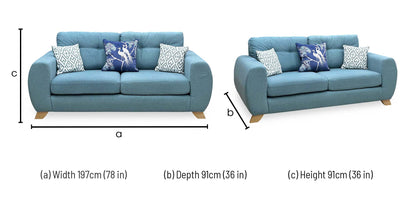 ‘Prent’ Teal Fabric 3 Seater Sofa Very.com